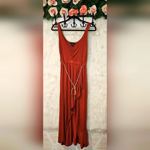Seduction Roman Burnt Orange High-Low Dress w/ belt - Picture 1 of 6